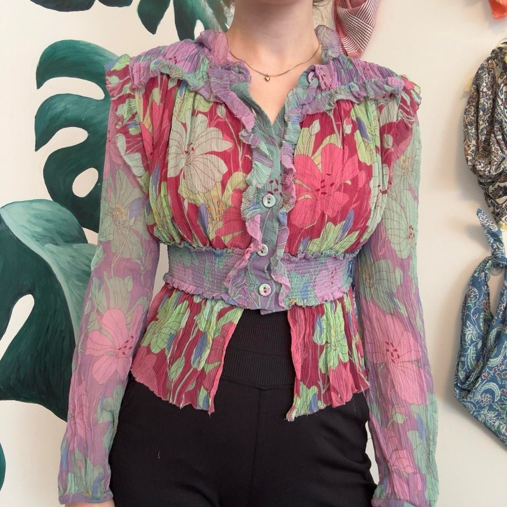 Floral Sheer Ruffle Fairy Blouse